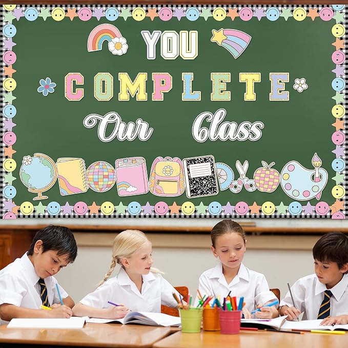 Composition Notebook Back to School Bulletin Board Decoration You Complete Our Class Paper Cutouts First Day of School Welcome Back Bulletin Board Set for Classroom Chalkboard Wall Decor Home Supplies