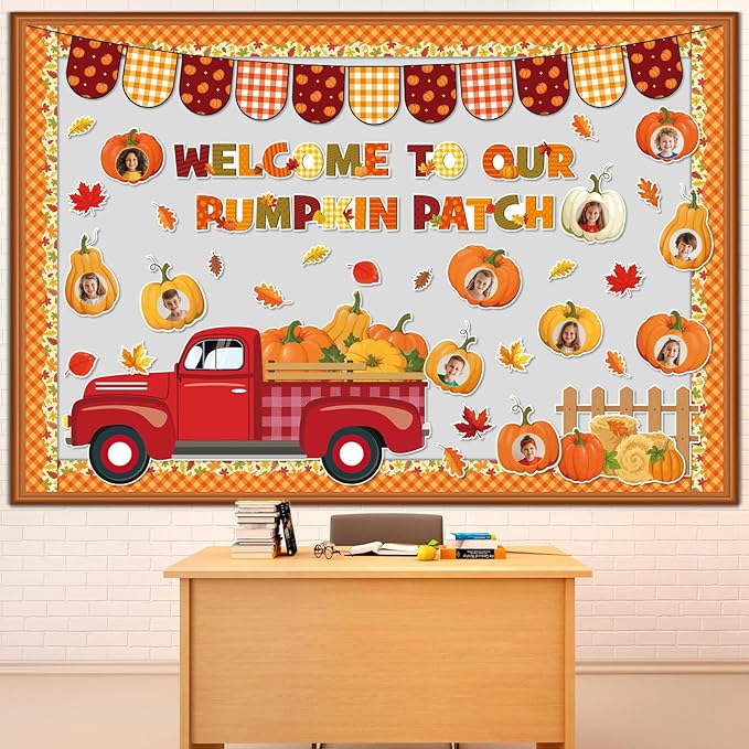 Containlol Fall Thanksgiving Bulletin Board Set Autumn Harvest Classroom Decorations Cutout for Door Wall School Supplies(Colorful,Pumpkin Truck)