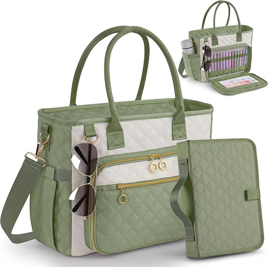Large Bible Bag with Bible Cover Case for Women，Church Tote Bag Travel Bag Diaper Bag with Shoulder Strap for Teachers, Nurses, Moms, Bible Lovers(Green)