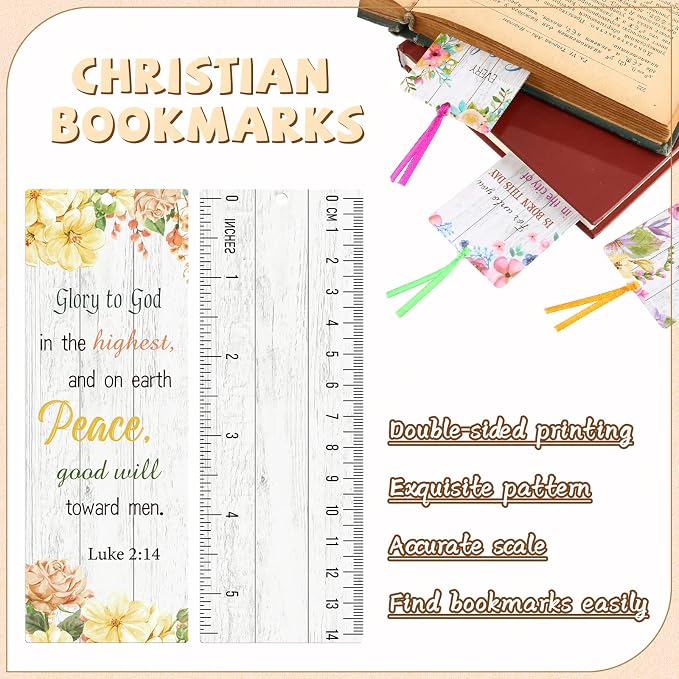 Chinco 120 Pack Bible Verse Bookmarks Inspirational Scripture Christian Book Markers Religious Motivational Encouragement Flower Page Clips Presents for Women Office Supplies