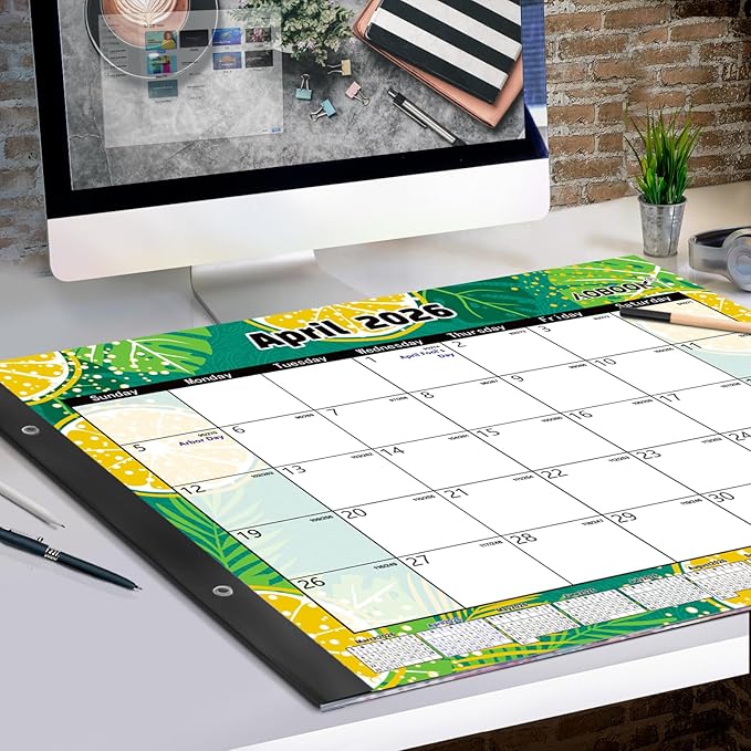 Large 22''x17'' Desk Calendar 2026, Use January to Dec 2026, Big Deskpad Calendar or Extra Large Monthly Organizer Desk/Wall Planner, Colorful Seasonal Designs