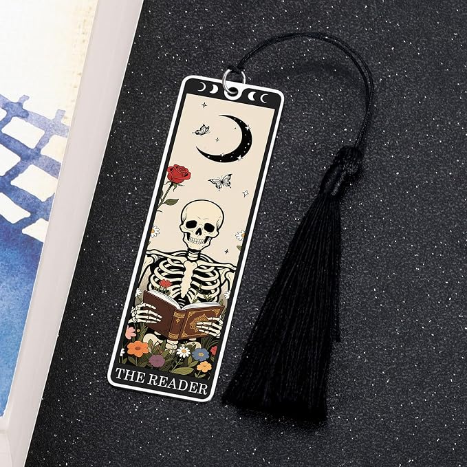 Tassel Bookmarks for Book Lovers - Christmas Bookmarks Tassels for Kids Goth Stocking Stuffers for Women Men - Funny Book Marks for Reading Women Men Spooky Christmas Gifts Wicked Tarot Cards Bookmark