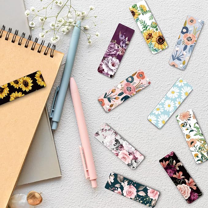 Cute Magnetic Bookmarks for Book Lovers, 10 Floral Designs | Cute Magnet Page Markers, For Book Lovers Students Teachers Adults Kids, School Home Office Reading Stationery