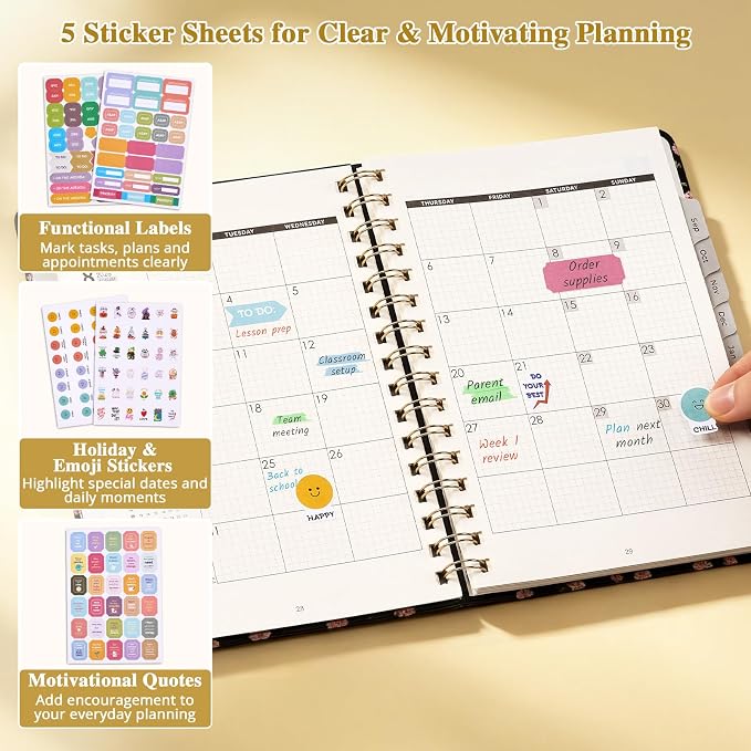 JoyCat Academic Planner 2026-2027, July 2026 - June 2027, A5 Weekly & Monthly Planner, Hardcover Agenda with Tabs, 5 Sticker Sheets, Elastic Closure & Pocket for Teachers & Students, 6.3" x 8.5", Midnight Garden
