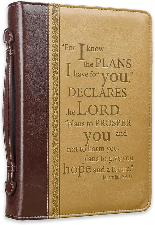Christian Art Gifts Men's Classic Bible Cover I Know The Plans Jeremiah 29:11, Brown/Tan Faux Leather, XL [Leather Bound]