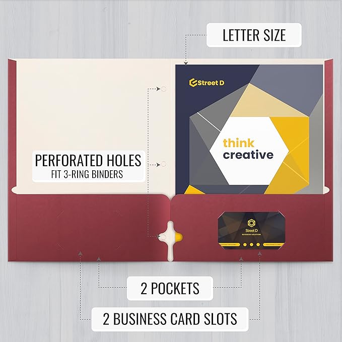 Better Office Products Two Pocket Portfolio Folders, 50-Pack, Burgundy, Letter Size Paper Folders, 50 Pieces, Burgundy