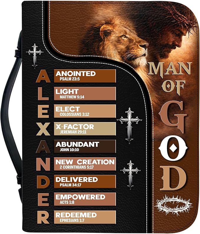 Custom Leather Bible Cover with Name – Personalized Bible Case for Women Zippered with Handle, Bookmark & Storage Pockets, Christian Gift for Mom, Daughter, Grandma (Man - God Says You are, M-2XL)