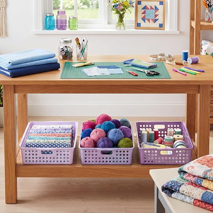 Purple 6 Pack Plastic Classroom Paper Baskets, Turn in Trays, Organizing Desk Tray for A4 Papers, Classroom Storage Turn in Bins, for Teachers and Students, Office Desk Room Trays