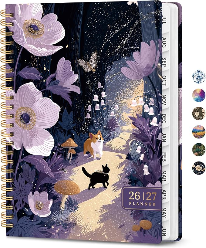 Planner 2026–2027, Academic Planner Weekly and Monthly Calendar Jul 2026 – Jun 2027 Hardcover Planner with Tabs and Pocket, Spiral Bound Agenda Book for Student & Teacher, 6.3" x 8.5", Twilight Path