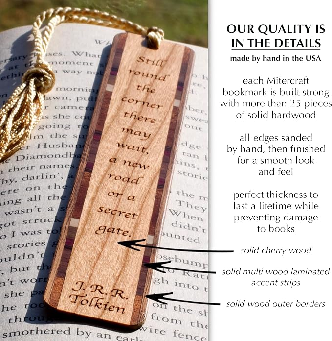 J.R.R. Tolkien Secret Gate Quote Wooden Bookmark | Inspirational Fantasy Literary Gift for Tolkien Fans | Handmade Wood Bookmark with Gold Tassel | Made in the USA