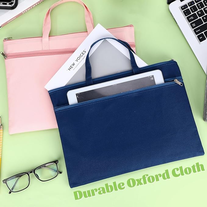 Sadnyy 24 Pcs A4 Double Pocket Document Storage Bag Waterproof Oxford Zipper File Pouch with Handle Foldable Project Bag Art Supply Organizer for School, Office, Travel, Home, 2 Colors