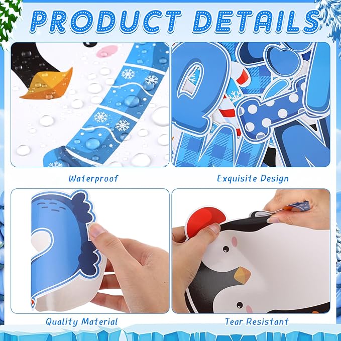 Pasimy Winter Penguin Bulletin Board Decorations January Bulletin Board Set Holiday Classroom Decor Snowflake Cutouts Border Trim for Kindergarten School Home Office Wall Door Party Supplies