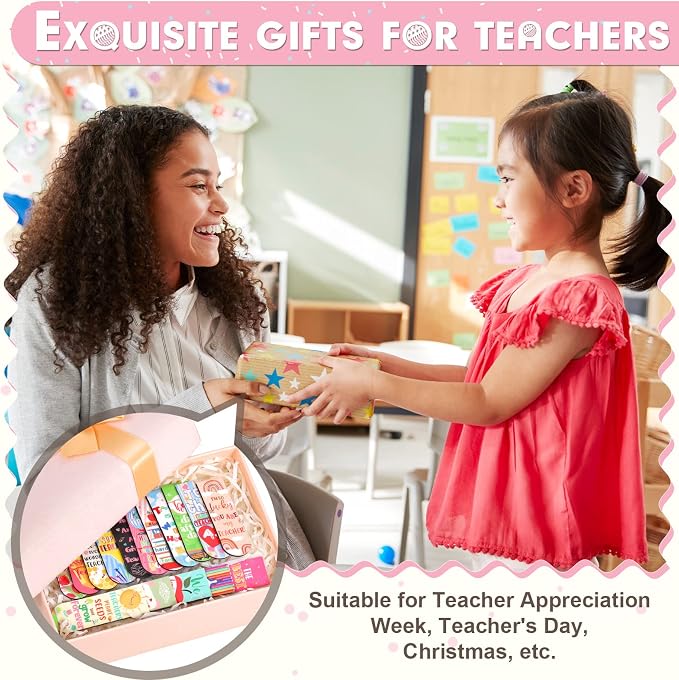 Gersoniel 32 Pcs Teacher Appreciation Gifts Bulk Teacher Magnetic Bookmarks Inspirational Page Clips Thank You Gifts for Employee Staff Xmas Stocking Stuffers for Women(Cute)