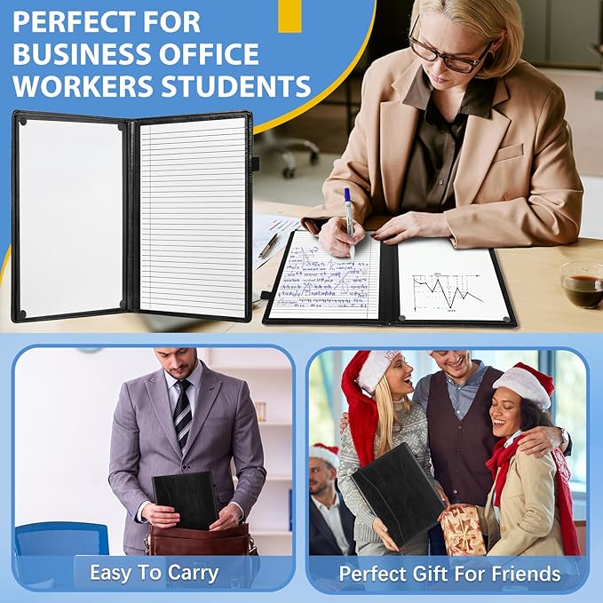 Feifeiya 6 Sides Dry Erase Notebook Portable Whiteboards Notebook Small Reusable College Ruled Lined Board Folding Mini Travel Dry Erase White Board for Office Study(Black,A4: 9 x 12 Inches)