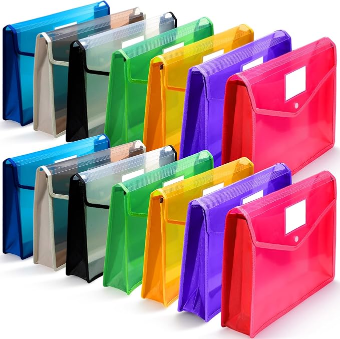 Epakh 14 Pack B4 Plastic Expanding File Folders Waterproof Transparent Expandable File Folder Wallet Document Organizer with Snap Button Closure for School Office Business (Mixed Color)