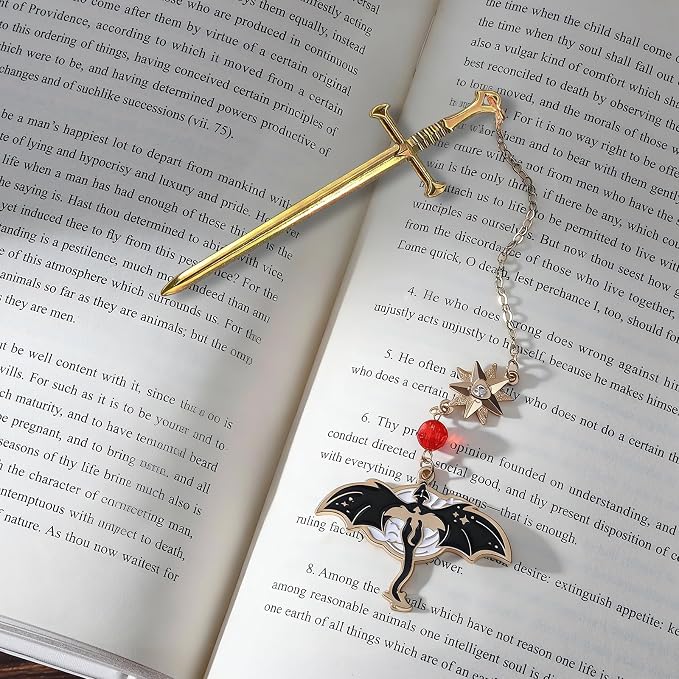 Gold Bookmark with Fourth Wing-Fantasy Antique Tassel Metal Pendant, Vintage Gold Bookmarks for Reading Women, Men, Book Lovers, Teachers and Students, Christmas Birthday Gifts