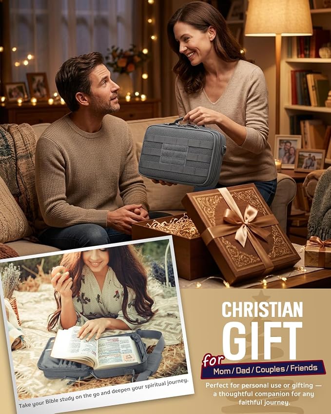 RXW Large Bible Cover Bag for Men Women, Tactical Bible Carrying Case Fully Padded of Double Layer Design, Utility Church Bag Organizer with Shoulder Strap for Tablet Art EDC, Christian Gifts for Mom