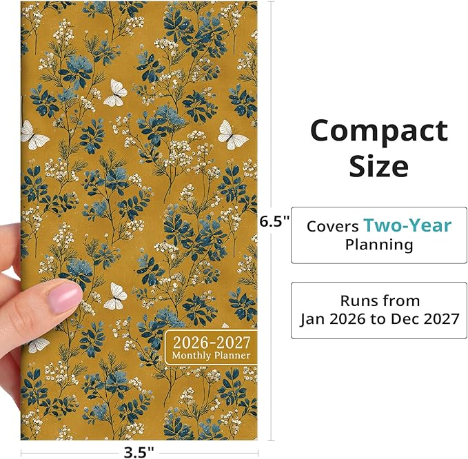 Pocket Calendar 2026-2027 for Purse, Two Year Monthly Planner Pocket Size, Jan 2026 to Dec 2027 Monthly Planner Small Size (6.5" x 3.5") - Golden Grove