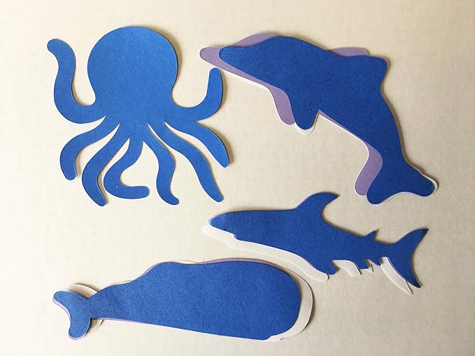 5.5” Ocean Large Creative Cut-Out Set, with Octopus, Dolphin, Whale and Shark, 31 Cut-Outs per Design in a Pack for Classroom Décor, Ocean Theme and Craft Activities for Kids