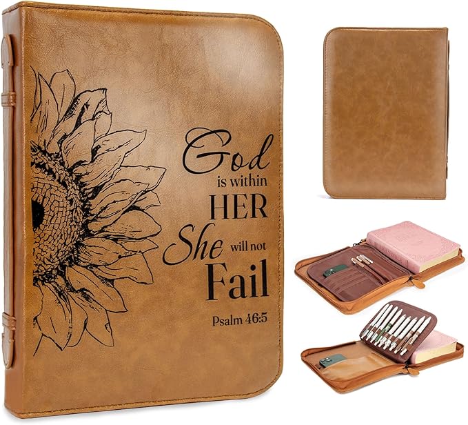 GUEER Bible Cover for Men, Bible Holder, Bible Cover Carrier Carrying Organizer Bag, Zipper and Pockets for Standard Size Bible, Gift for Men (NoLeather Flower)
