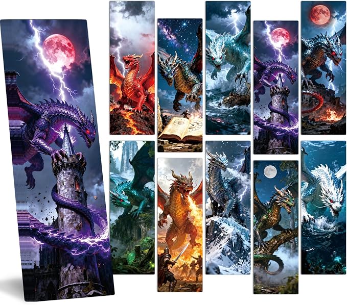 Fantasy Dragon Bookmark for Kids, 100 Pcs Fantasy Bulk Paper Bookmarks for Book Lovers, Cool Dragon Paper Book Mark Reading Accessories Gift for Kid Men Students Teenagers