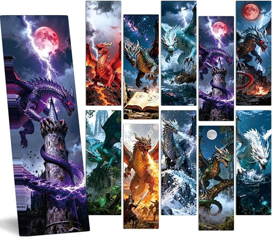 Fantasy Dragon Bookmark for Kids, 100 Pcs Fantasy Bulk Paper Bookmarks for Book Lovers, Cool Dragon Paper Book Mark Reading Accessories Gift for Kid Men Students Teenagers