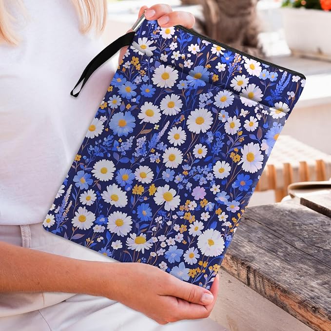 Flower Pattern Book Sleeve,Book Lovers Gifts Waterproof Book Cover for paperbacks with Zipper and Front Pocket Book Pouch for Women Teacher Birthday Graduation Christmas Gifts (Wildflower1605)