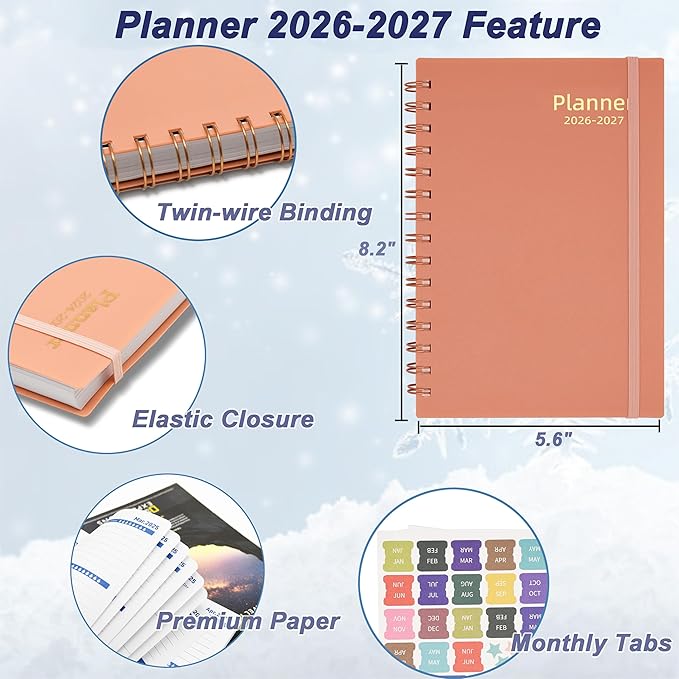 Daily Planner 2026-2027, 2026 Planner Weekly and Monthly, Jul 2026-Dec 2027, 18 Month Calendar Planner Book with Tabs Sticker, A5 Size, Pink