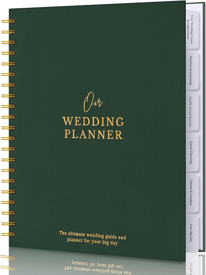 Timeless Premium Linen Wedding Planner Book and Organizer – Wedding Planning Book, Comprehensive Keepsake & Countdown Binder, Perfect Engagement Gift for Women, 11" x 9" (Forest)