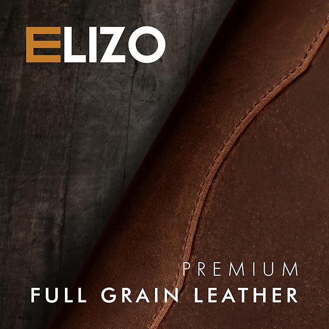ELIZO Leather A5 Portfolio Padfolio Folio A5 Notebook Journal Cover Planner Binder Small Mens Business Work Folder Organizer (Grizzly)