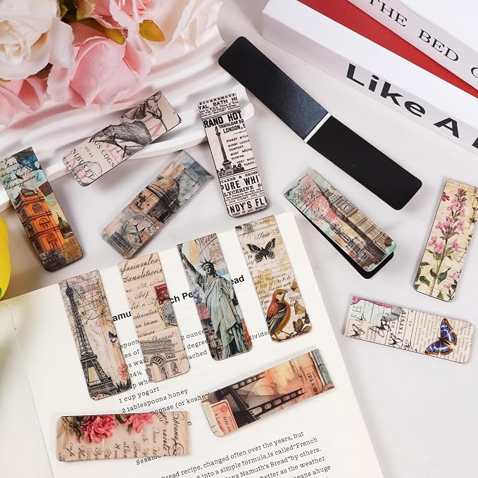 Vintage Natural Magnetic Bookmark Gift - Wxiben 30 Pcs Flower Building Butterfly Bookmarks Magnets Retro Aesthetic Book Marks Page Magnets Marker Clip for Women Book Lovers Students Teacher Teens