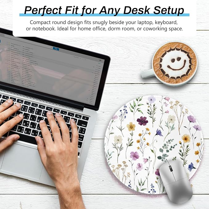 Gctriki Beautiful Flowers Round Mouse Pad, Small Comfortable Desk Mat with Stitched Edges & Non-Slip Rubber Base, Washable Mousepad for Computer Laptop, Office Home Decor Gift for Women Teacher