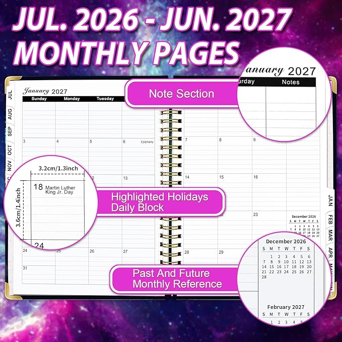 2026-2027 Weekly Planner from Jul 2026 - Jun 2027, 6.3" X 8.5" Monthly Planner for Women Men, Daily Planner with Monthly Tabs, Agenda Planner for School/Work, Calendar Planner 2026-2027