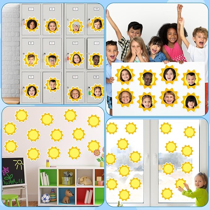 gisgfim 80Pcs Summer Sun Cutouts Sunshine Decorations Bulletin Board Yellow Sun Paper Cut-Outs Classroom Decor for Boy Girl DIY Craft Photo Wall Door Summer Kindergarten Preschool Party Favor Supply