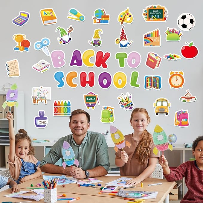 102 Pcs Back to School Cutouts Welcome School Classroom Bulletin Board Decorations Set School Bus for First Day Theme Party Decor DIY Book Chalkboard for Kids and Teacher Party Favor Supplies
