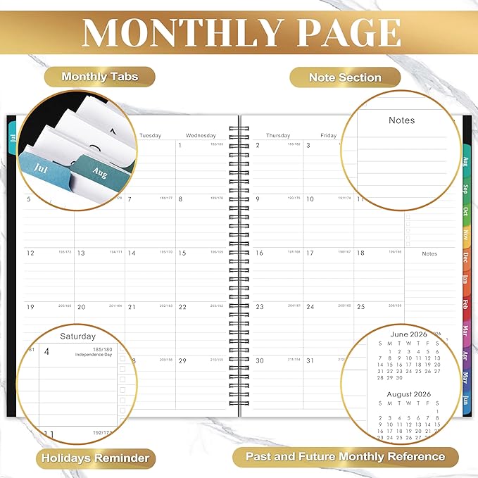 Planner 2026-2027 - Academic Planner 2026-2027, July 2026 - June 2027, 9" x 11", 26-27 Planner Weekly and Monthly, 26-27 Calendar Planners with Colorful Tabs, Pocket - Black