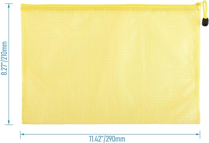 3 Pcs 11.42" x 8.27" B5 Sizes Mesh Zipper Pouch Bags, Mesh Bags with Zipper，Waterproof Clear document pouch for Organization Puzzles Travel, Office, Classroom Organization, B5 Yellow