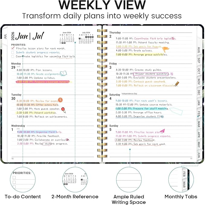 Academic Planner 2026-2027, Weekly and Monthly Calendar Book, July 2026 – June 2027, Hardcover Planner with Tabs, Perfect for Teachers, Students, Women & Men, A5 (6.4" x 8.5") - StarryGarden