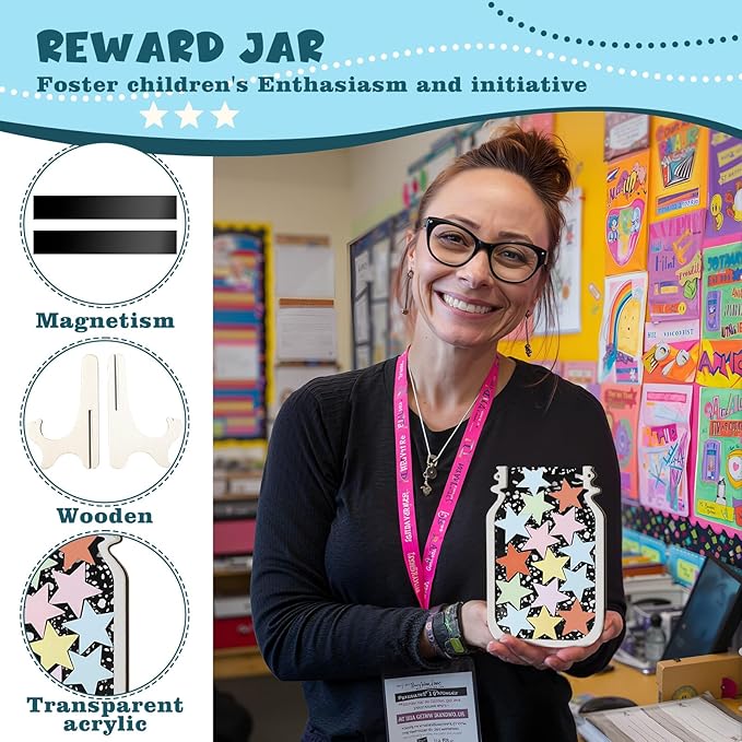 Tinlade Magnetic Reward Jar Composition Notebook Theme Star Jar Reward System Classroom Board Incentive Supplies with Stars Home Chore Chart Good Behavior Management Tools Back to School Must Haves
