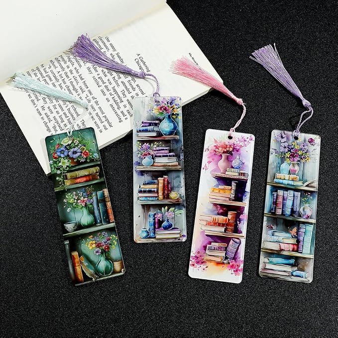 Colorful Art Flower Bookshelf Bookmark - Romantic Artsy Vibe Bookmarks, Perfect Reading Gift for Book Lovers, Bookworms and Friends (4PC Flower)