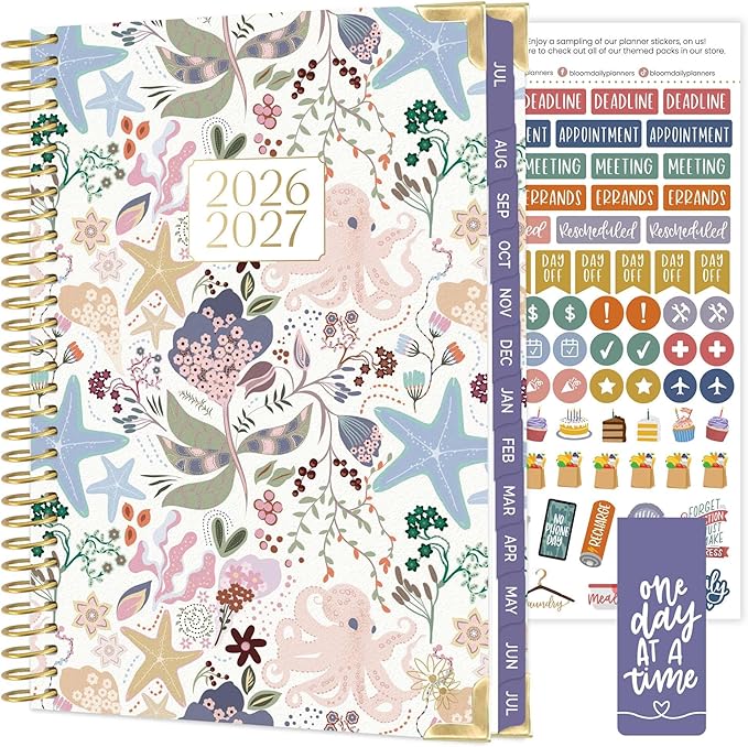 bloom daily planners HARDCOVER Planner 2026-2027 for Women - Academic Year (July 2026 - July 2027) 13 Months - A5 Monthly & Weekly Agenda Book - 5.5” x 8.25” - Seaside Whimsy