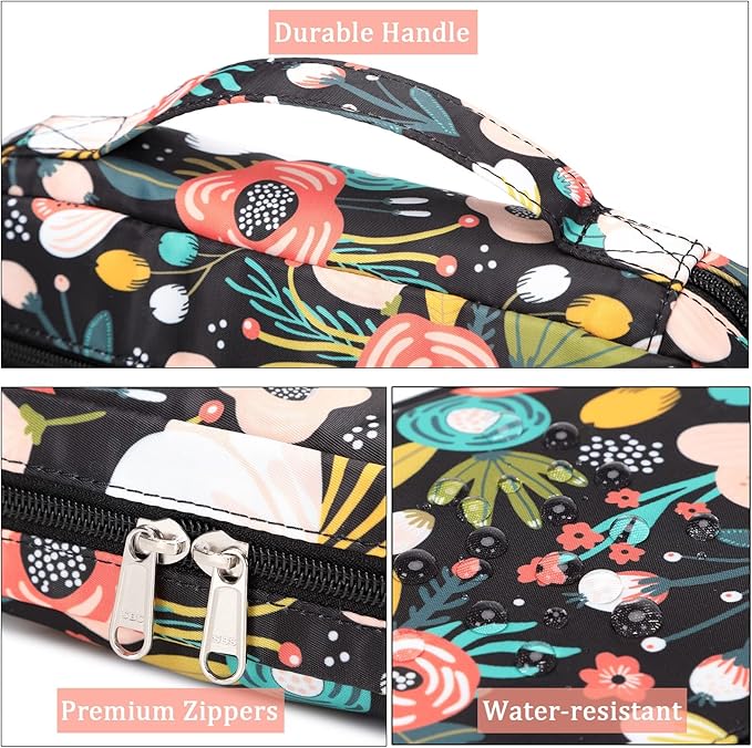 Bible Book Covers for Women & Girls - Scripture Carrying Case with Handle Pockets, Black-Flower Design