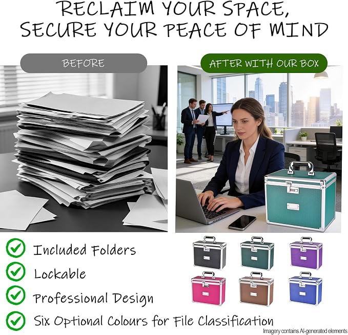 File Storage Cabinet for Letter Size Hanging File Folders, Suspension File Holder, Document Organizer Filing Lockbox in Office and Home with Combination Lock and 10-pack Hanging Files (Green, Letter)