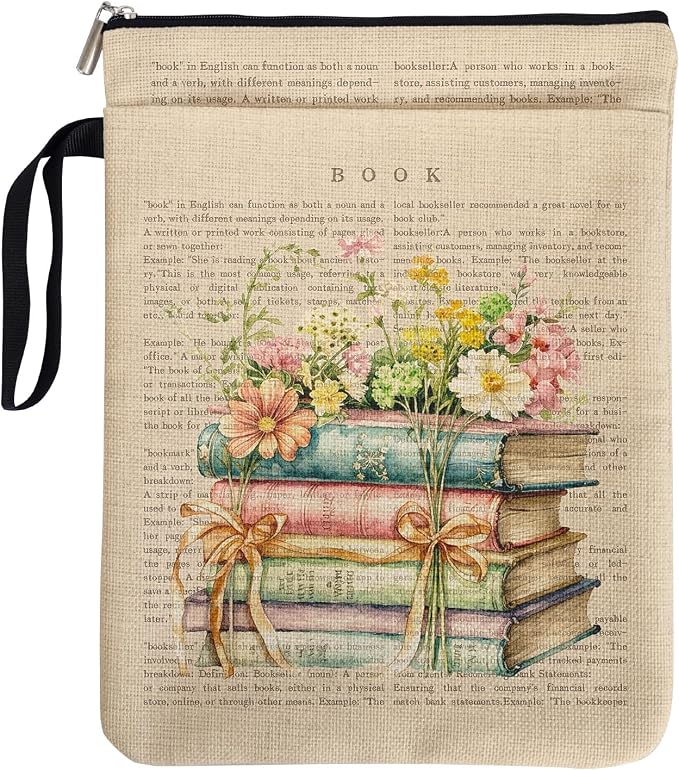 Floral Book Sleeve Pouch for Women, Book Lovers Gifts, Book Covers Protector for Paperbacks with Handle for Reader Bookworm, Book Club Gifts for Chritsmas, Reading Accessories for Student