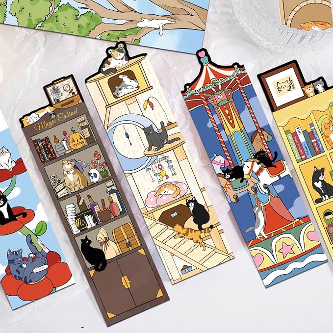 30 Pcs Kitty Bookmarks,Book Tracker,Book Tracker Bookmark，Funny Bookmarks for Men,Women,Book Lovers,Page Markers for Students Teachers Reading,DIY Art Decoration Cards，Romance Reader Present Handmade