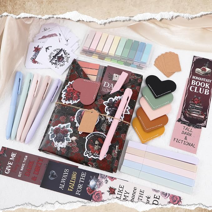 Blind Date with a Book Gift Box - Hamdwerk 6 Set Dark Romance Blind Book Date Gift Supplies Includes Kraft Paper Tags Bookmark Pens Stickers for Women Books Lover Club Librarian Bookish Reader Gifts