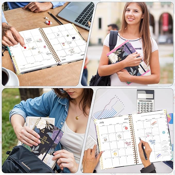 2025-2026 Academic Planner, A5 (6.5" x 8.5") Weekly and Monthly Planner, July 2025 - June 2026, Calendar Planner with Tabs, Inner Pocket for Home School Office Supplies, Blue Flower
