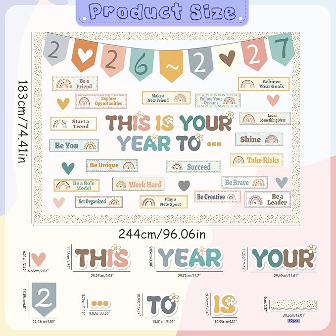 Boho Classroom Bulletin Board Decorations, This is Your Year to Bulletin Board Sets, Growth Mindset Positive Affirmations Wall Decor for Teacher Welcome Back to School Classroom Door Wall Decors
