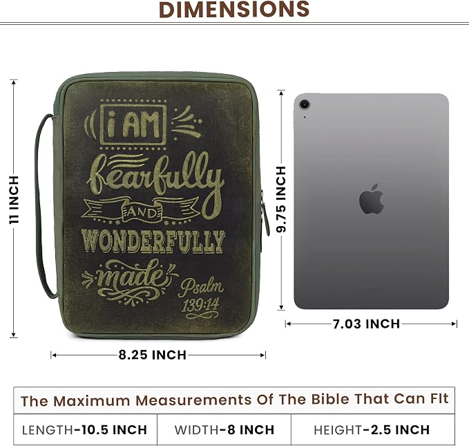 LEATHER VILLAGE Handmade Vintage Genuine Leather Embossed Bible Cover for Men & Women - Large Protective Bible Case & Organizer for Church, Travel & Study Christian Religious Antique Bookmark- Olive
