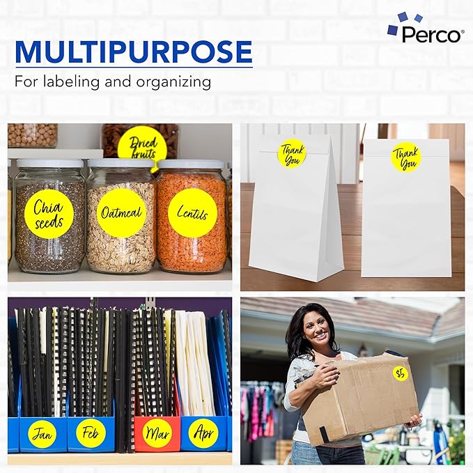 Perco Fluorescent Yellow 3-Inch Round Sticker Labels with Easy Peel Perforation - 500 Labels per Roll - Strong Adhesion, Vibrant Colors for Organizing, Crafting & More - Made in USA